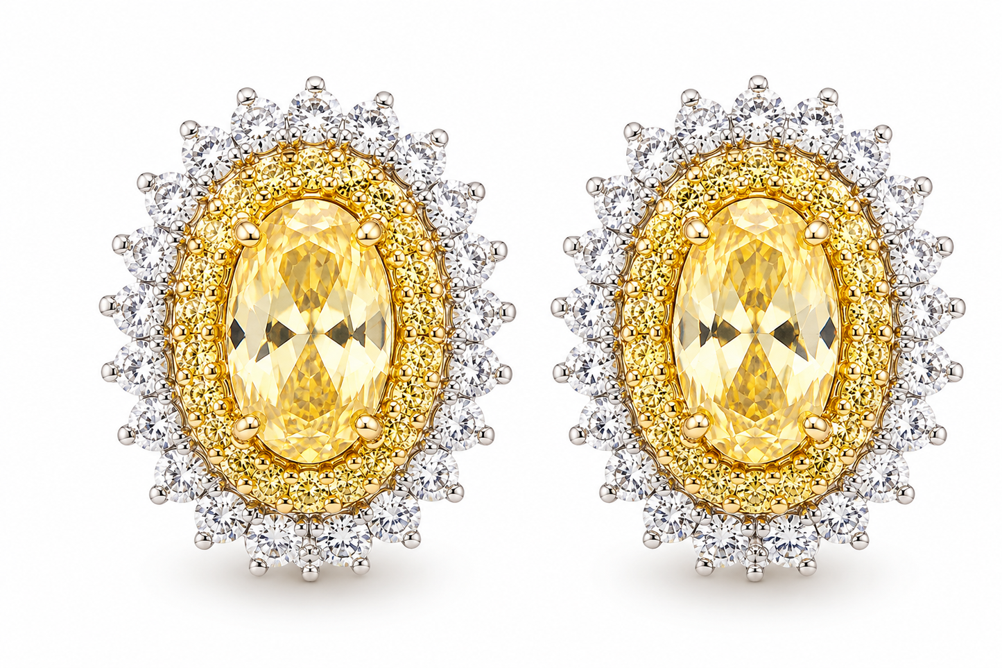 Aretes en Plata Rodinada con Gema Amarilla Ovalada