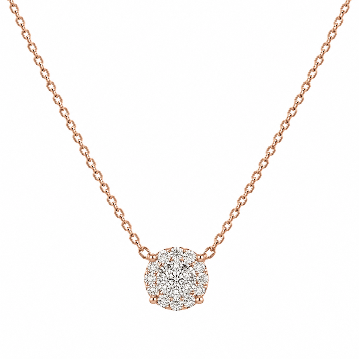 Solitario Illusion – Collar y dije de diamantes en Oro Rosado 18K