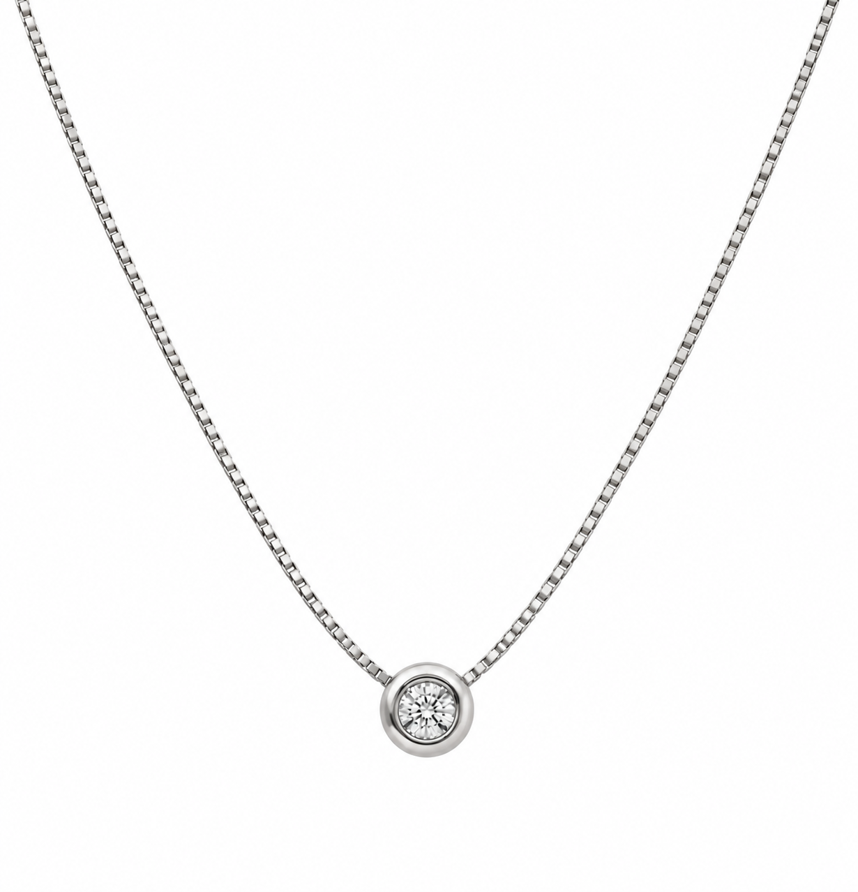 Solitario Lumière – Collar con diamante natural en montura bezel en Oro Blanco 18K