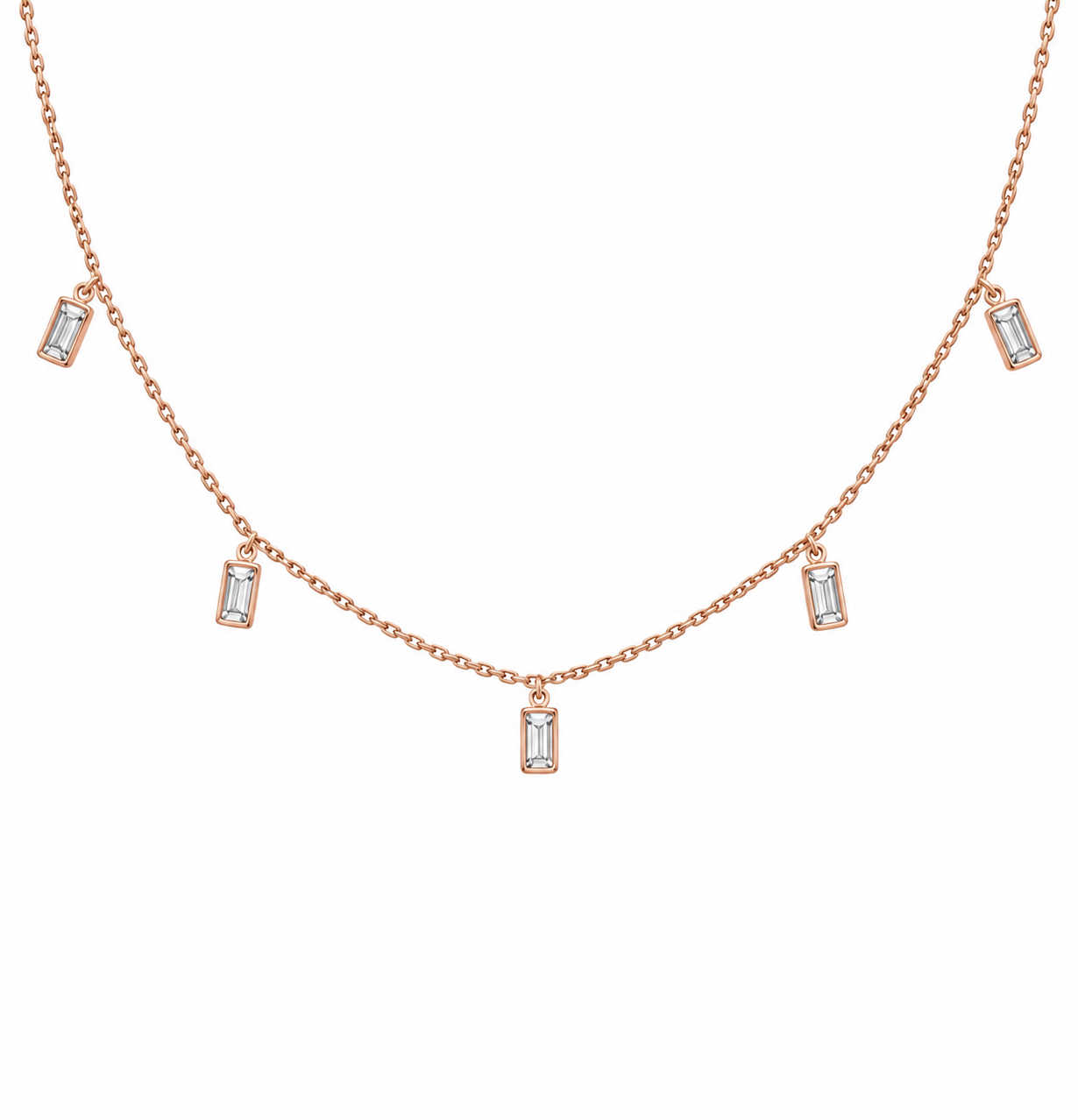 Baguette Drops – Collar con diamantes naturales baguette en Oro Rosado 18K