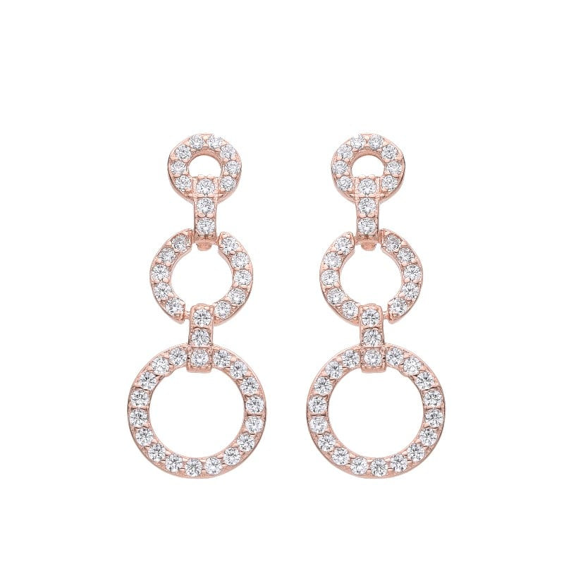 Aretes largos de plata bañados en oro rosado con zirconias como brillantes