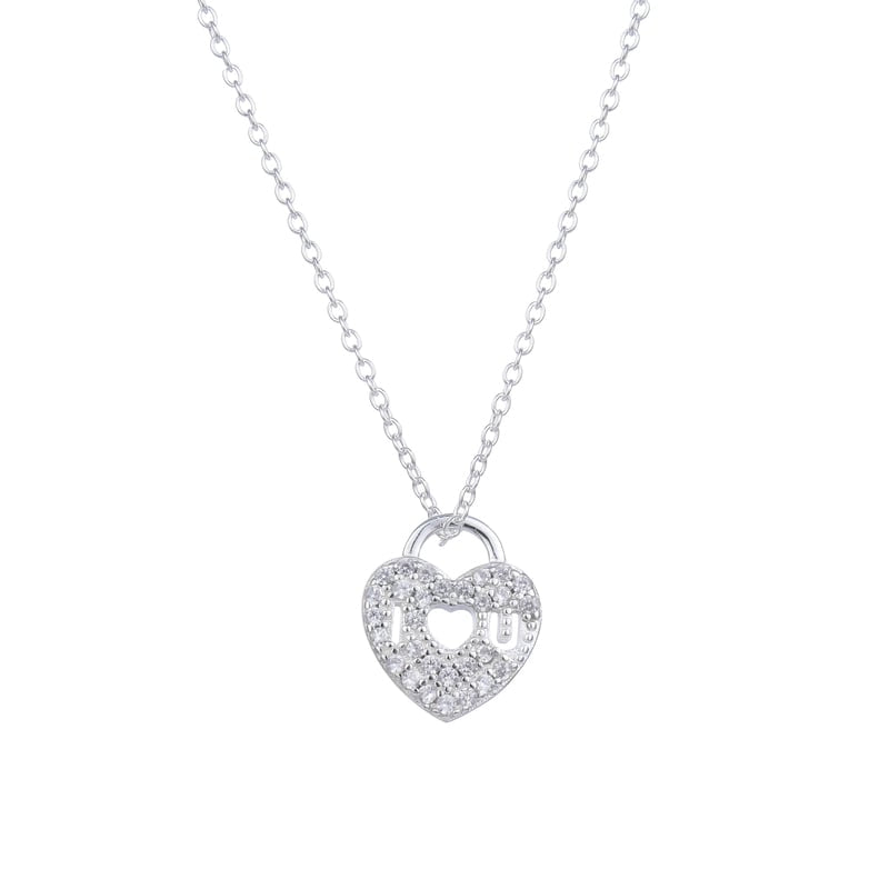  collar de plata con dije de corazón que dice I Love You