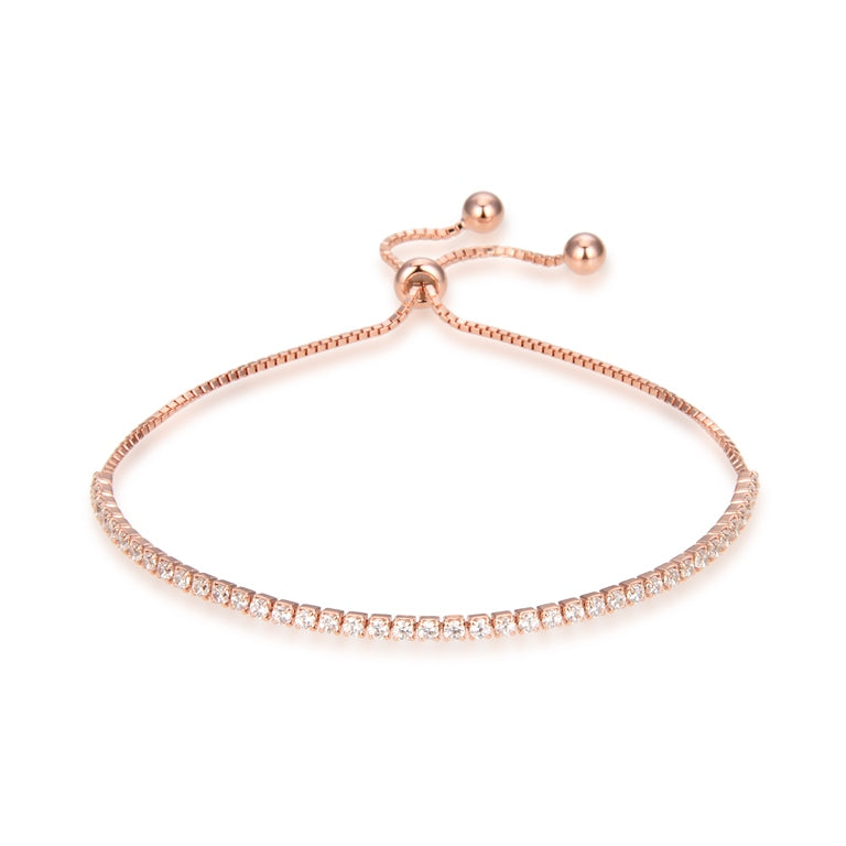 Pulsera Estilo Tenis Ajustable de Plata Bañada en Oro