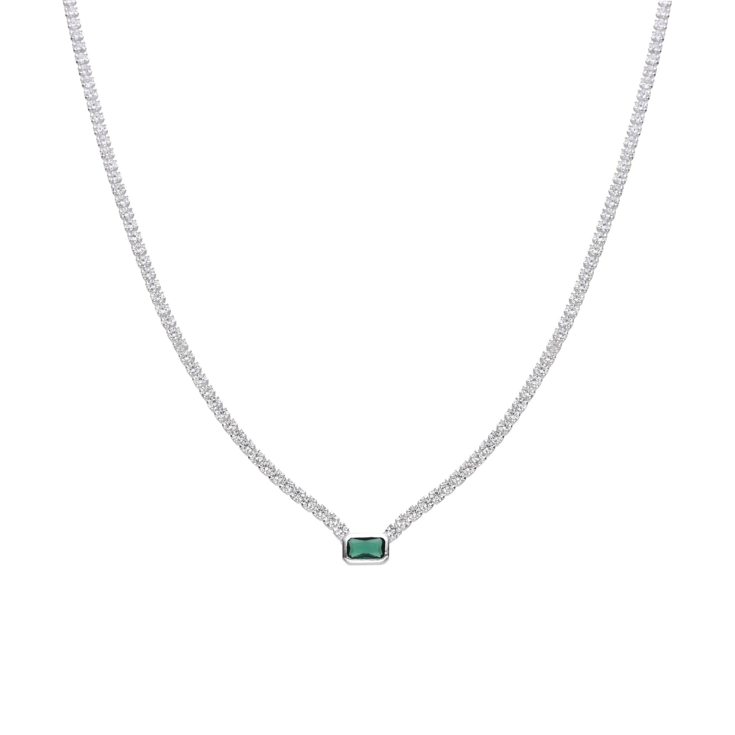 Collar de plata estilo tenis con Zirconia verde en el centro