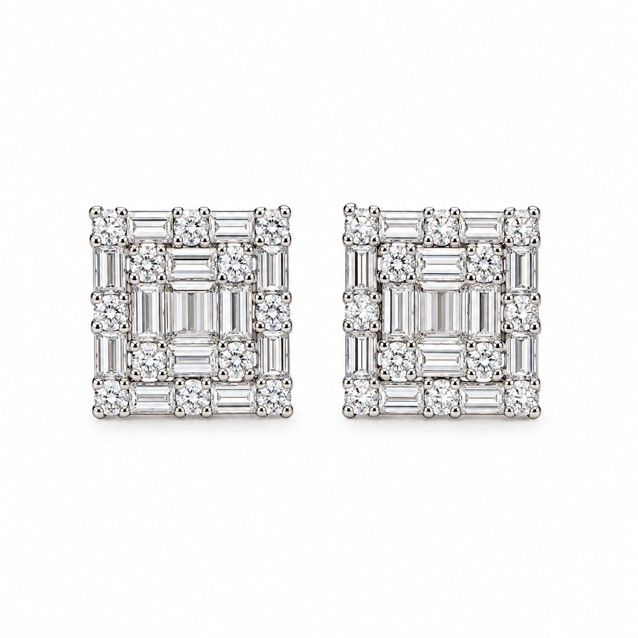 Aretes de Plata Rodinada de cuadril de baguettes