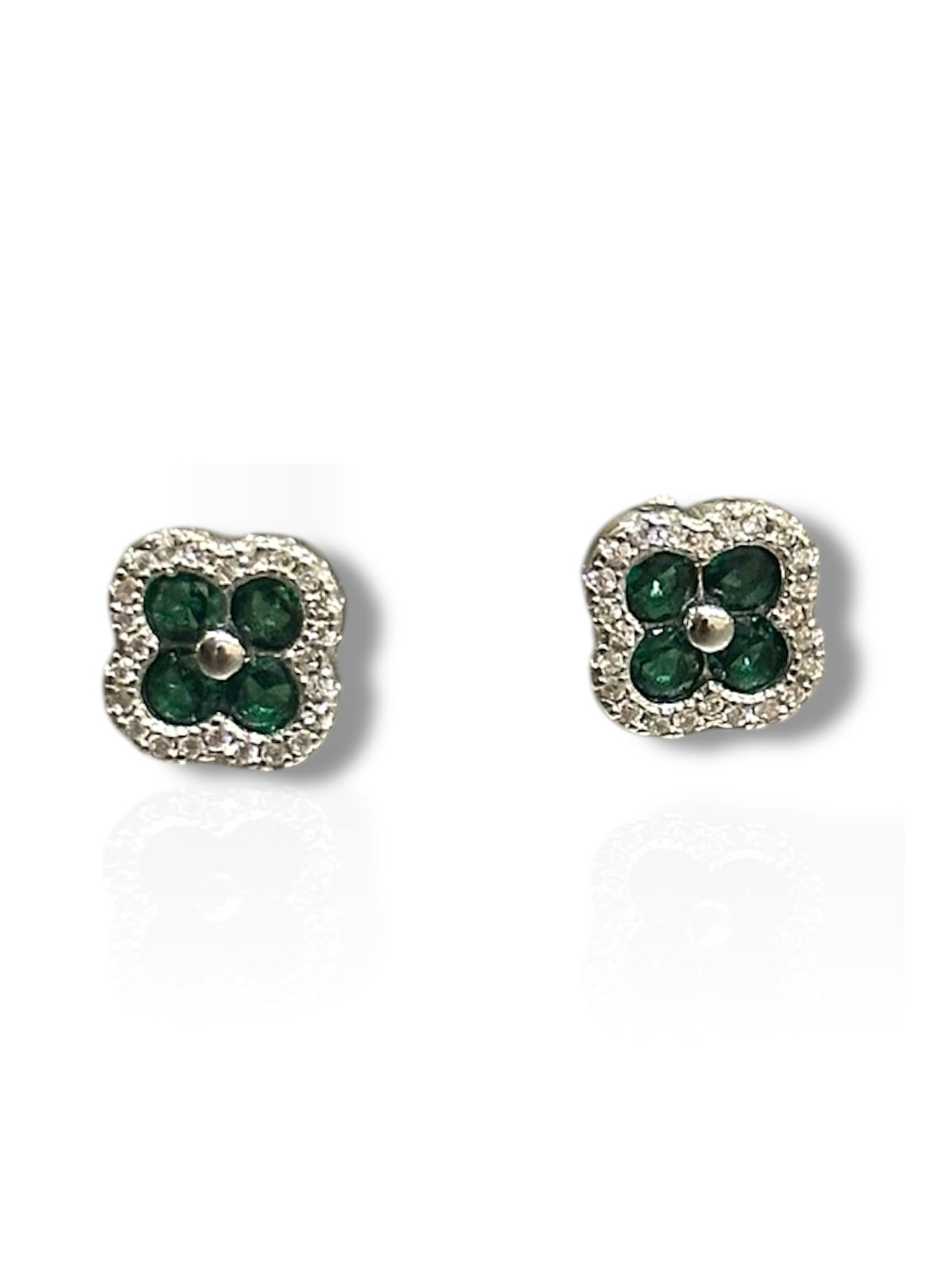 Aretes de Plata Rodinada estilo Clover con Piedras de Lab
