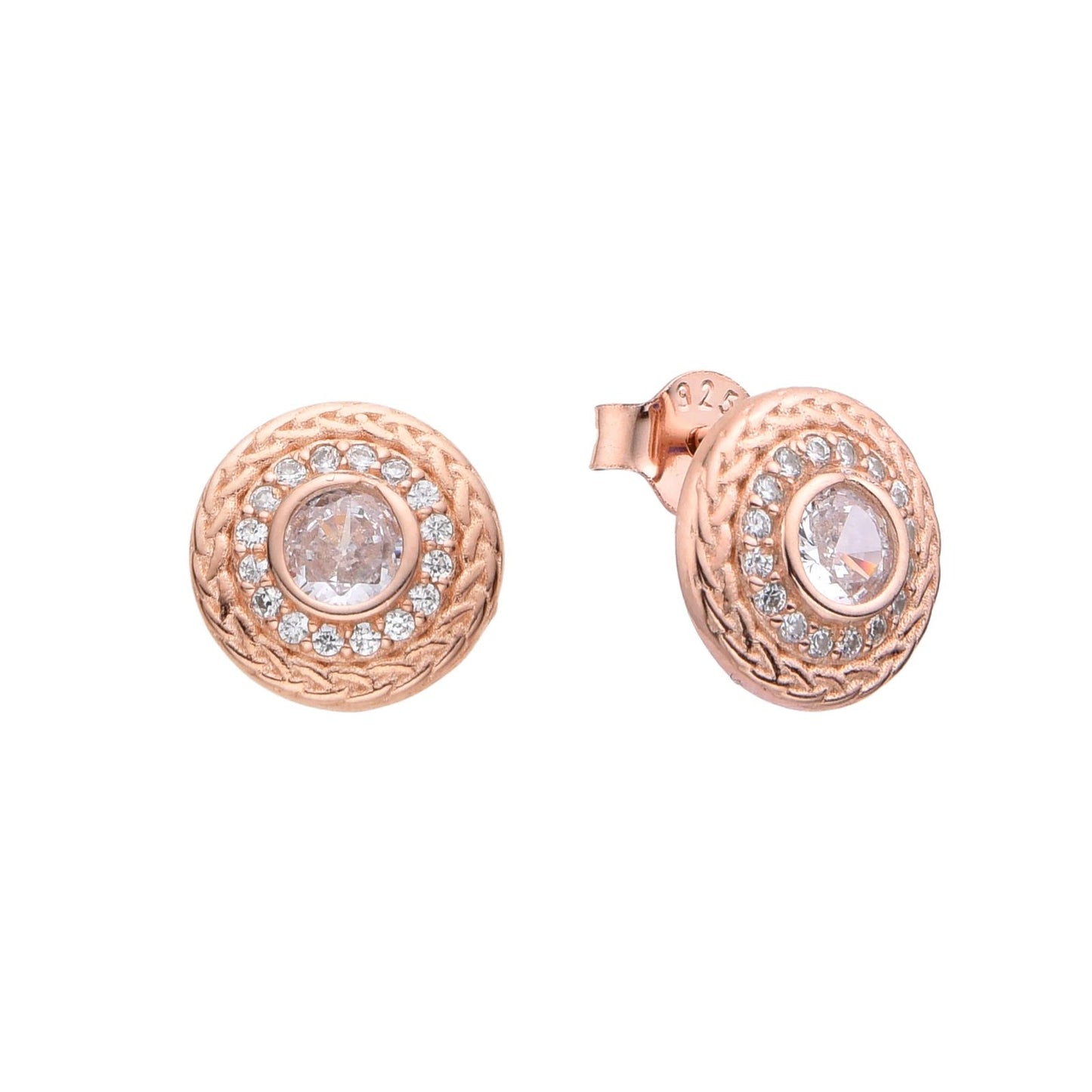 Aretes de plata, bañados en oro rosado con Circon Rosa en Centro