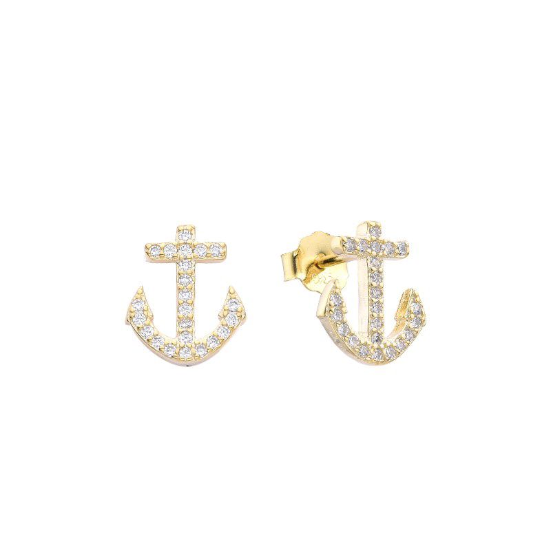 Aretes de plata, bañados en oro, en forma de ancla
