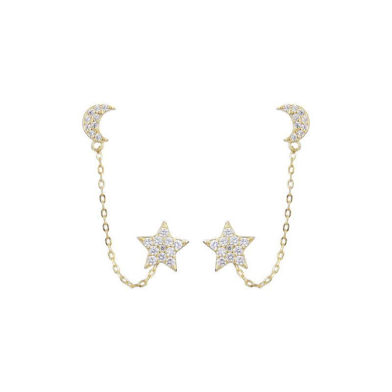 Aretes de plata, bañados en oro de doble hueco, con estrella y Luna (1 Arete)