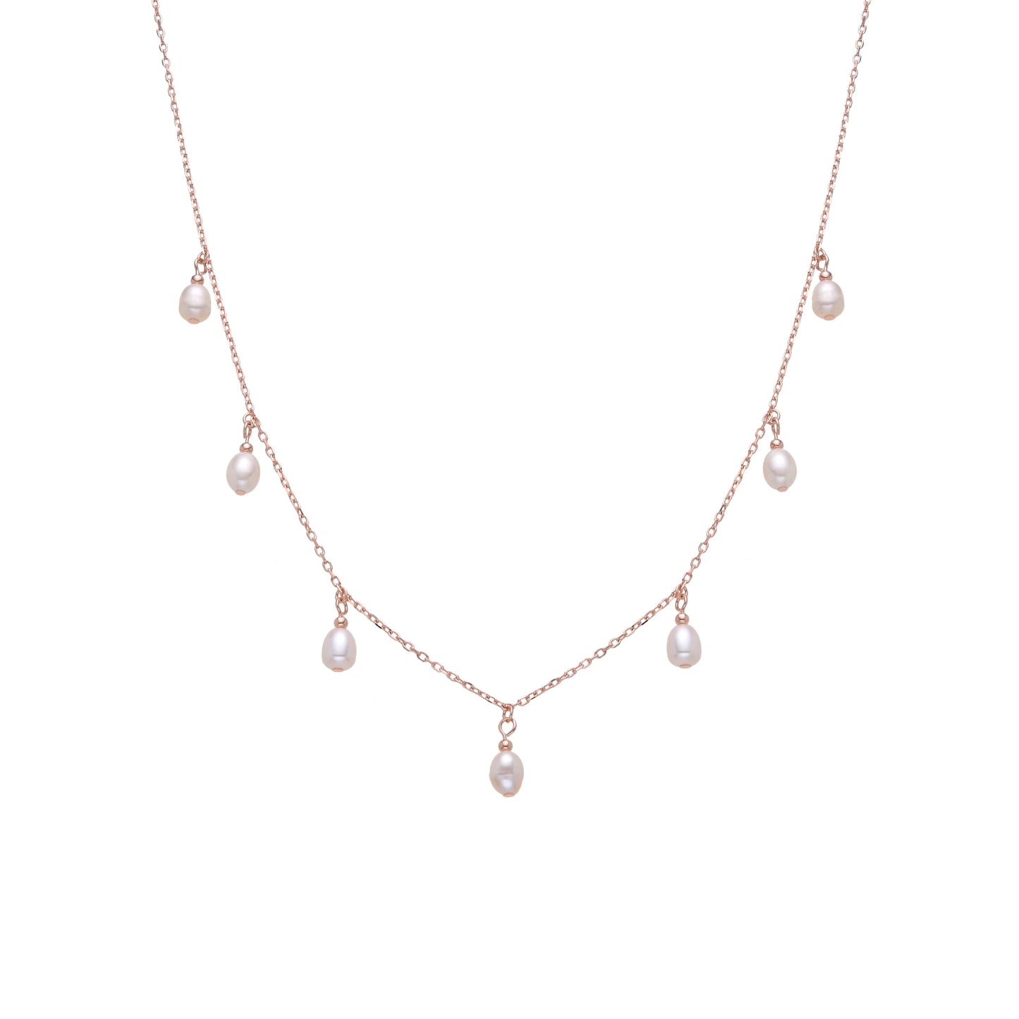 Choker de plata bañado en rose gold con peroas guindando