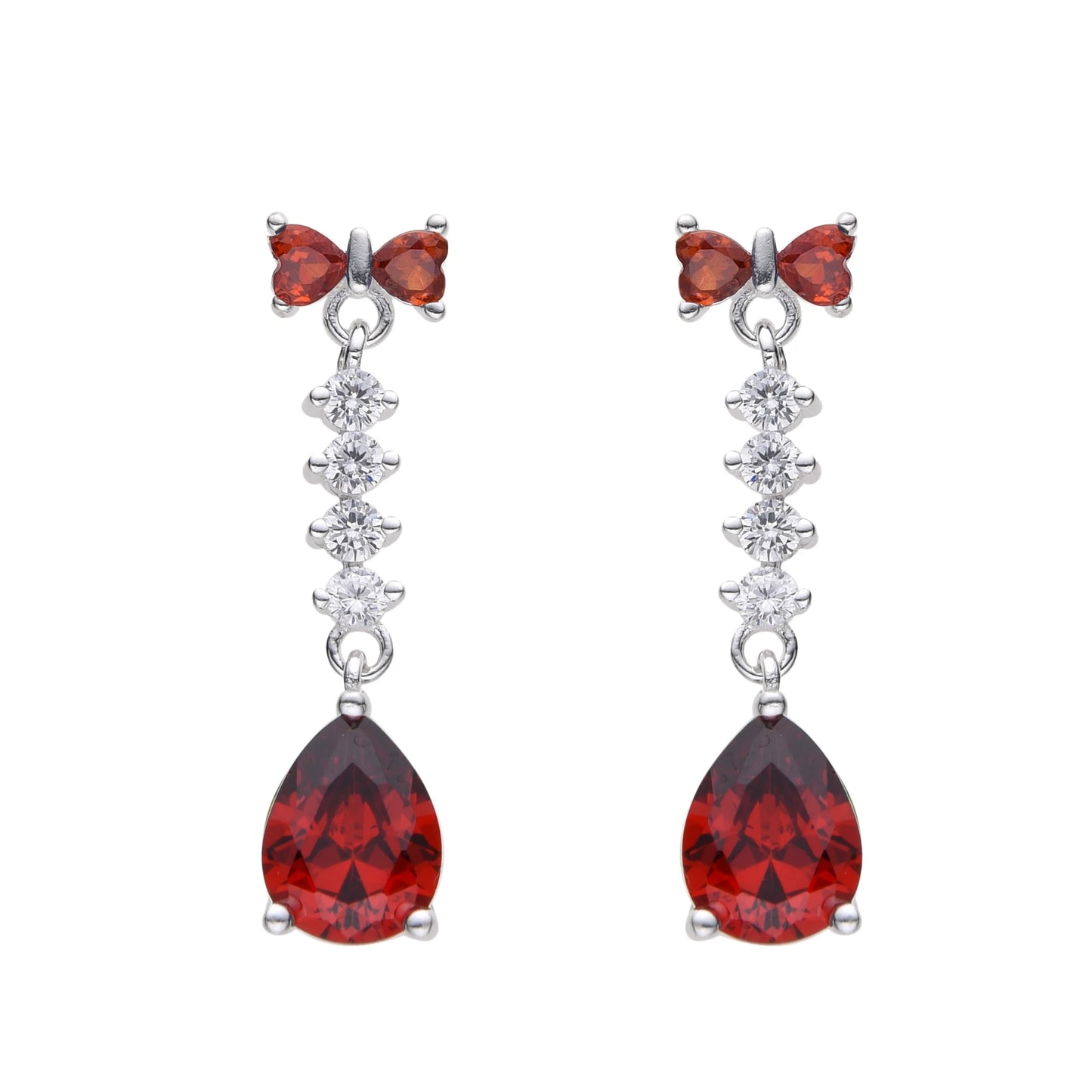 Aretes de Plata con circones y lazo rojo