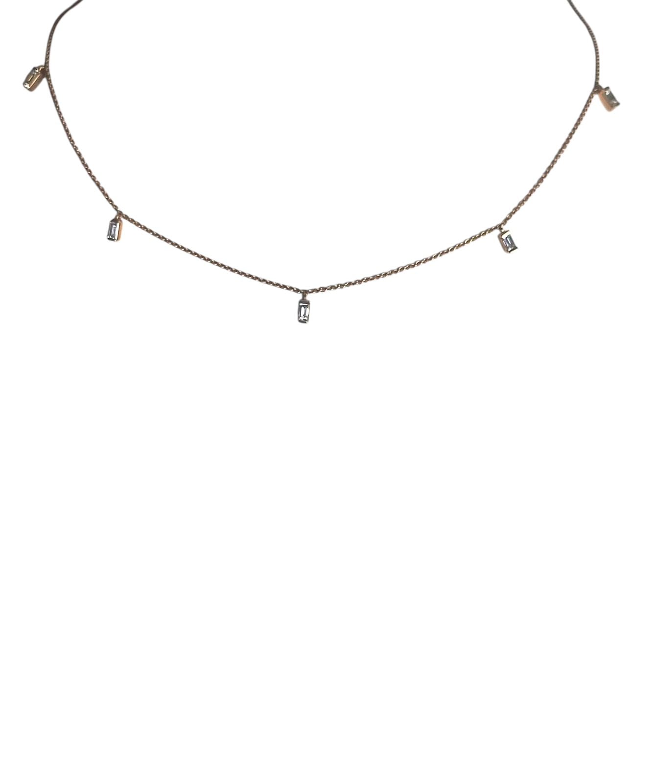 Chic Drops – Collar con diamantes naturales baguette en Oro Rosado 18K