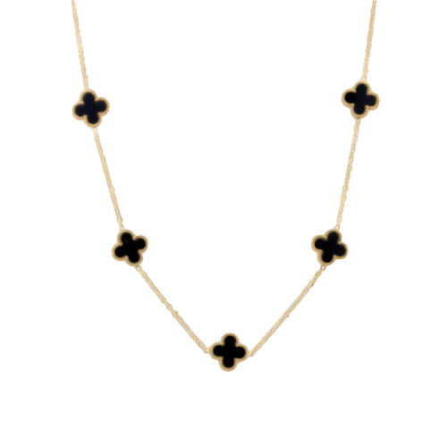 Collar de plata 925 bañado en Oro con dijes en forma de trébol de Onix