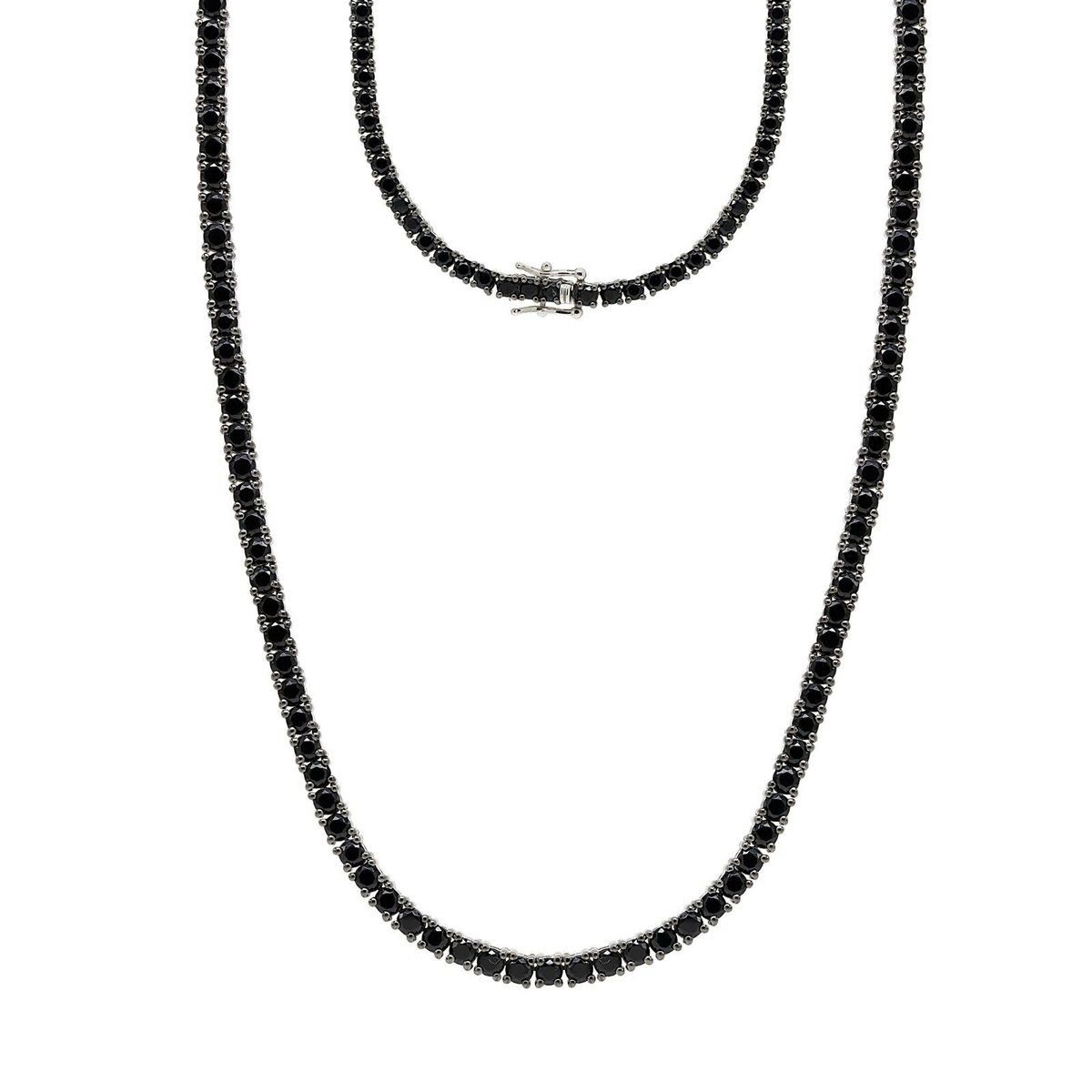 Collar estilo tenis de plata rodinada con onyx negro