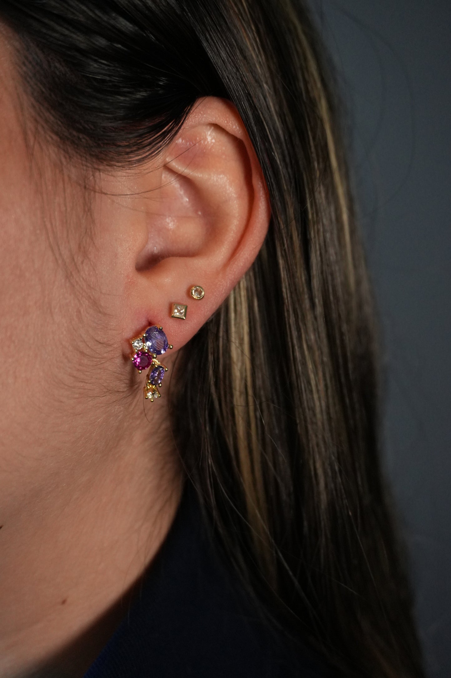 Aretes de plata bañados en Oro con pedrería