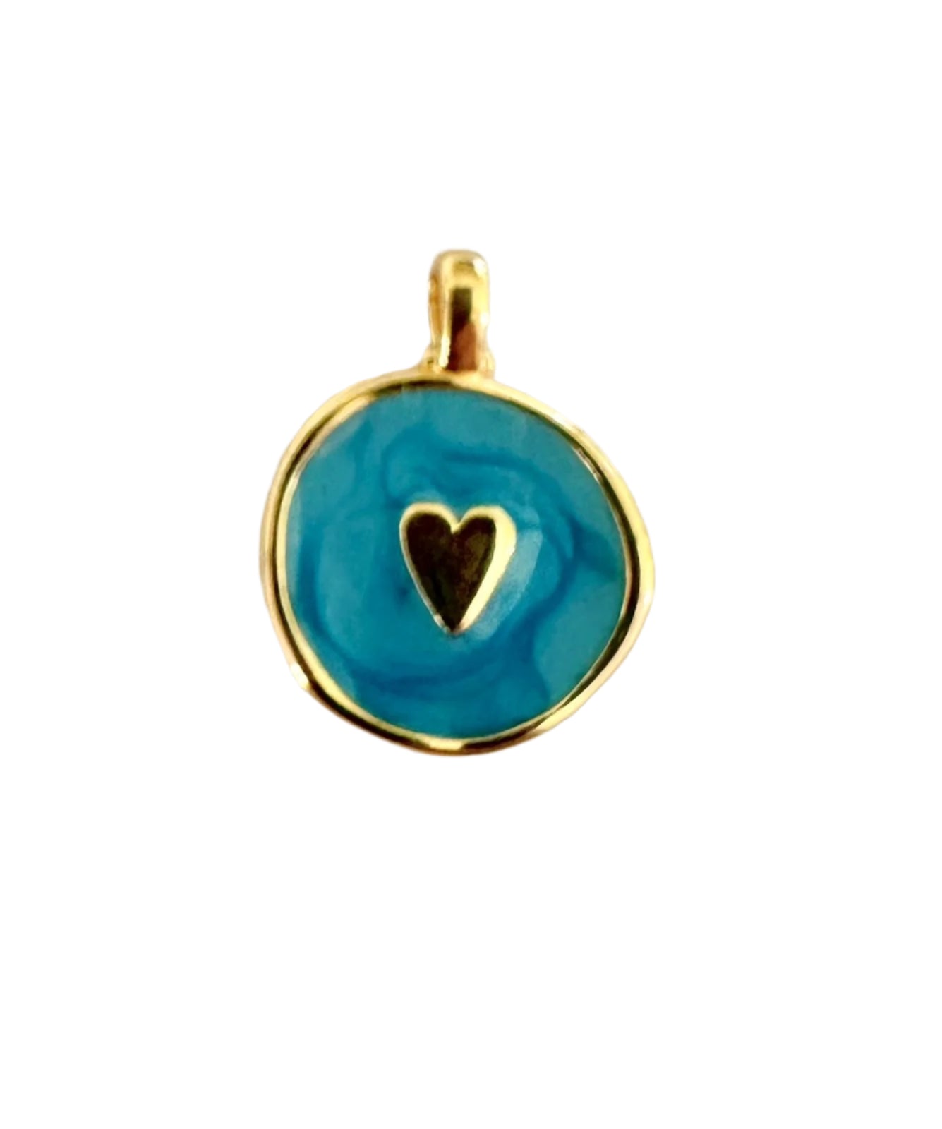 Dije circular con corazón en centro aqua