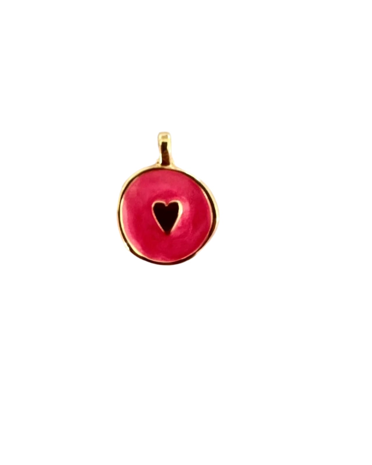 Dije circular con corazon en centro rosado