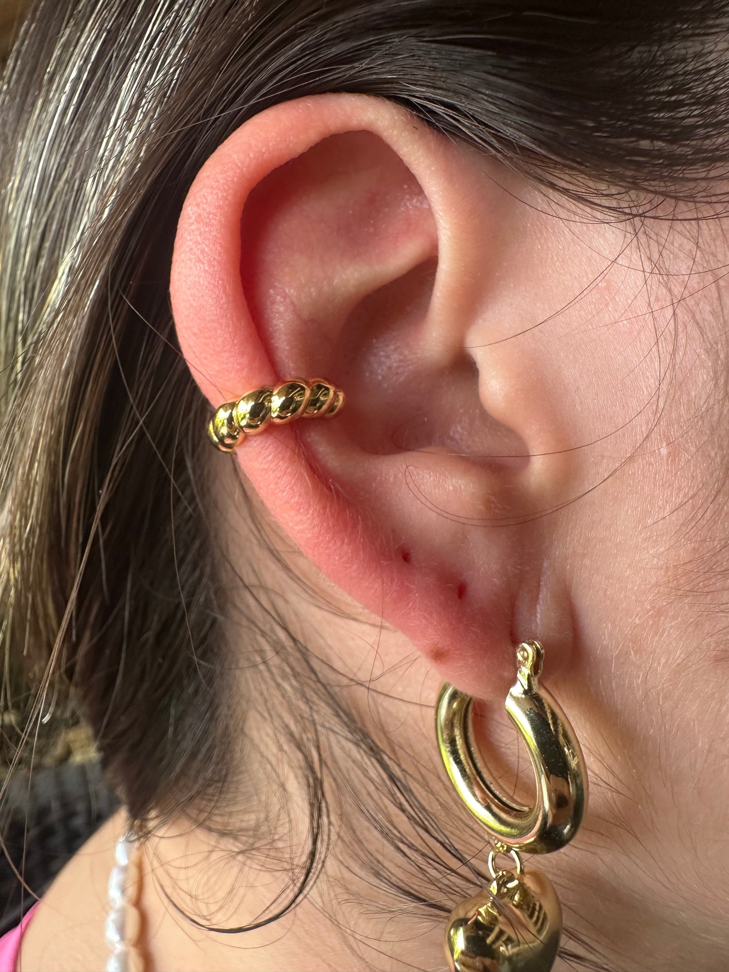 Ear cuff bañado en Oro estilo trenza delgado