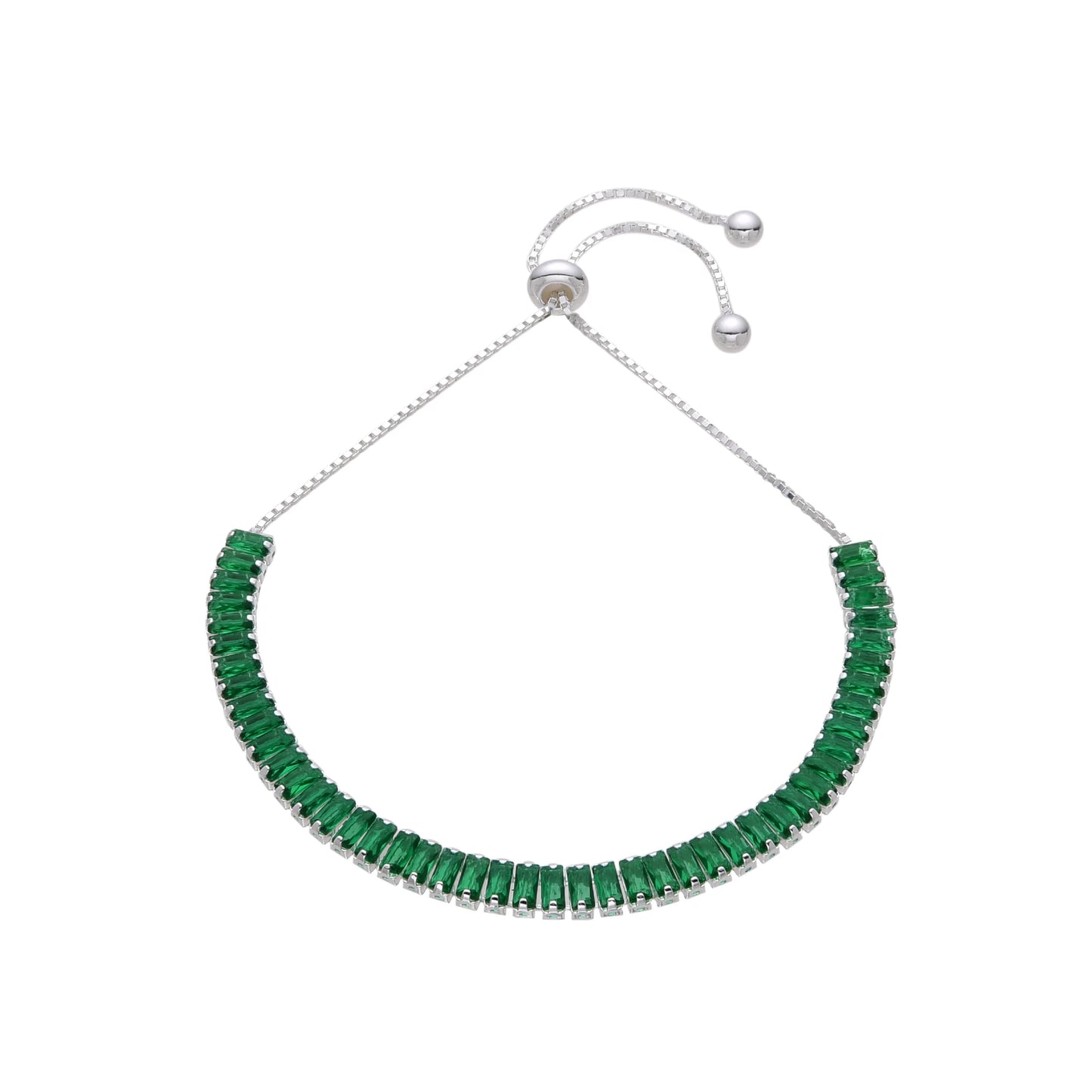Pulsera de Plata 925 con Circones en Baguette como Esmeraldas