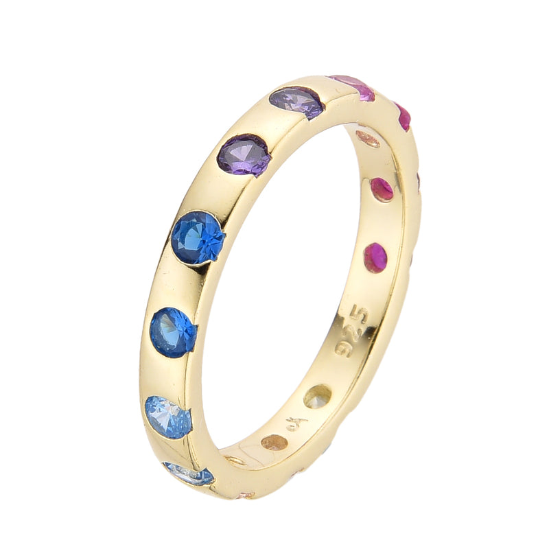 Anillo de Plata Bañado en Oro con Circones de Colores