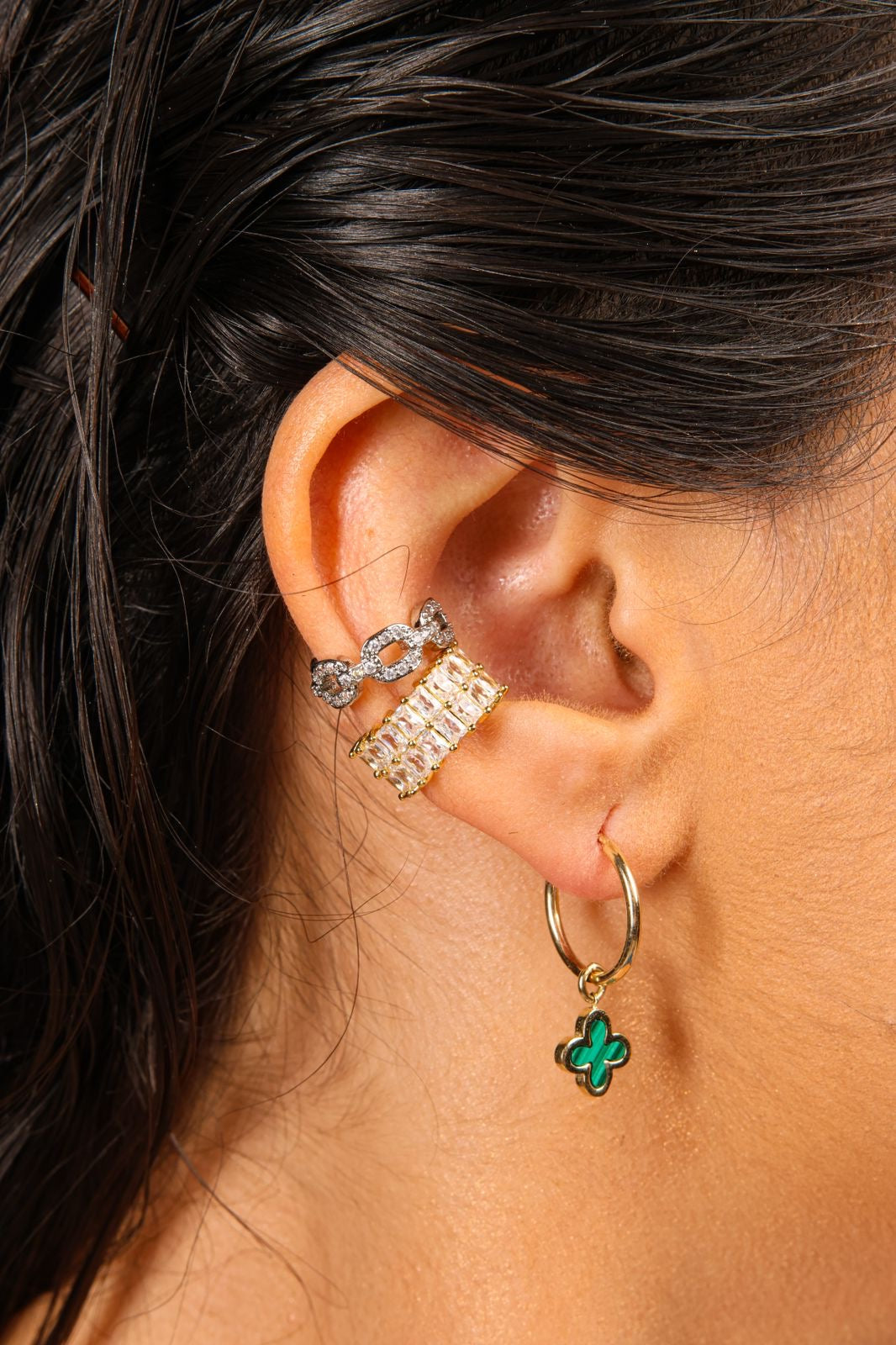 Argollitas de Oro de 10k con malaquita