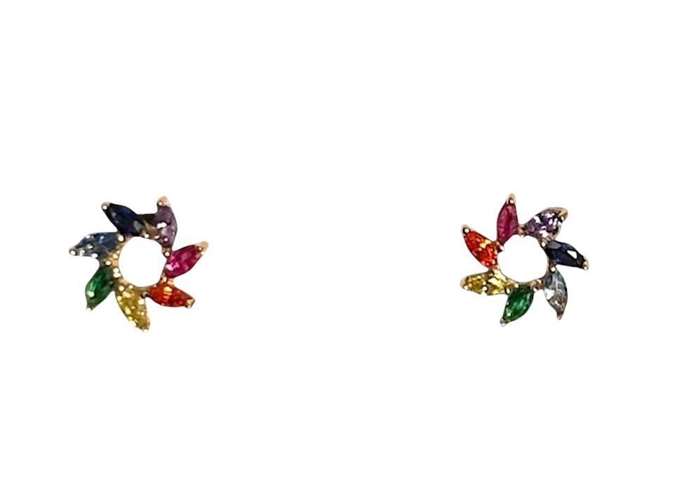 Mini arcoíris de zafiros naturales en Oro de 18 kilates – Aretes con cierre de mariposa