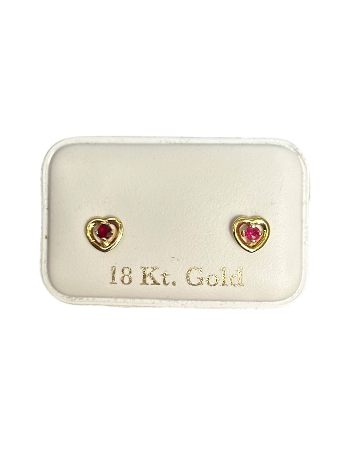 Mini corazones con rubí natural en Oro de 18 kilates – Aretes de rosca