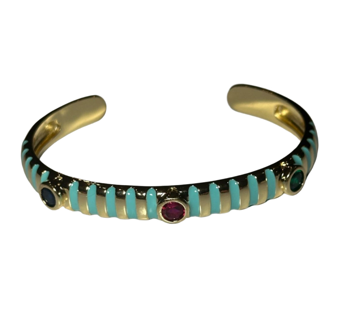 Pulsera estilo Bangle con lineas aqua