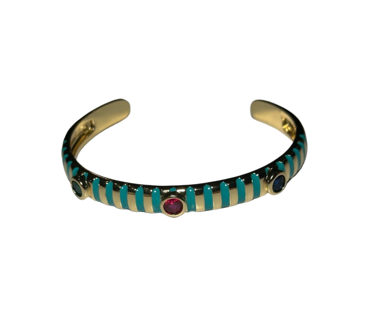 Pulsera estilo Bangle con lineas verde azul