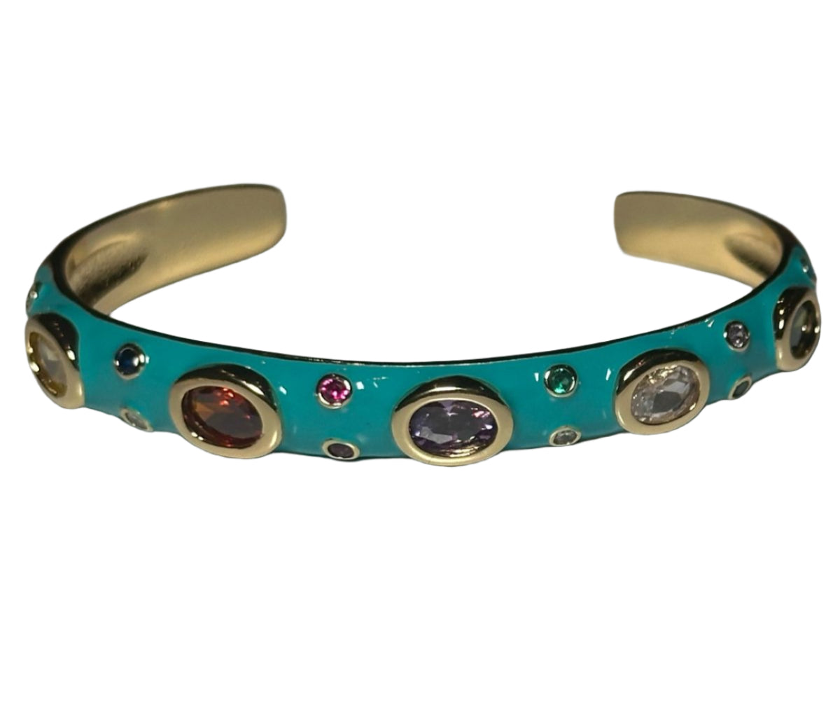 Pulsera estilo Bangle verde/azul con circones