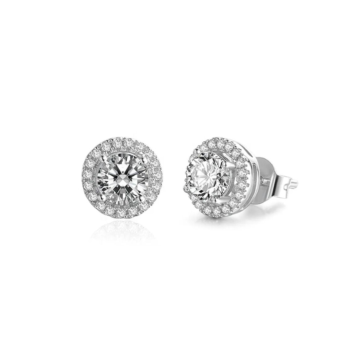Studs de Plata Rodinada con Moissanitas Halo 1.16ct
