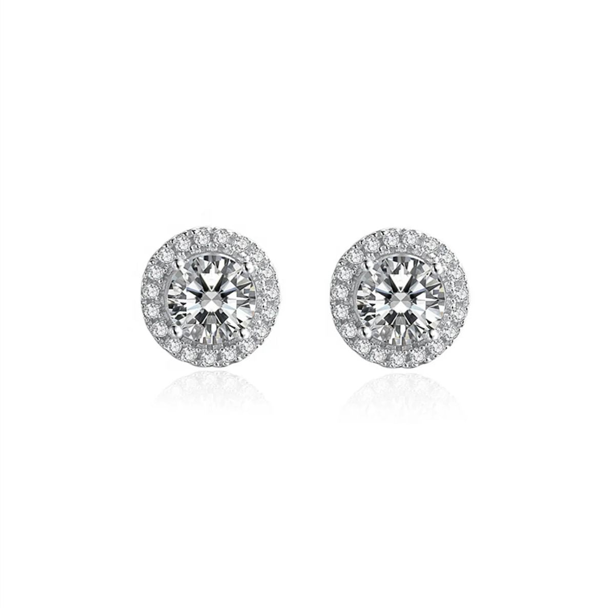 Studs de Plata Rodinada con Moissanitas Halo 1.16ct