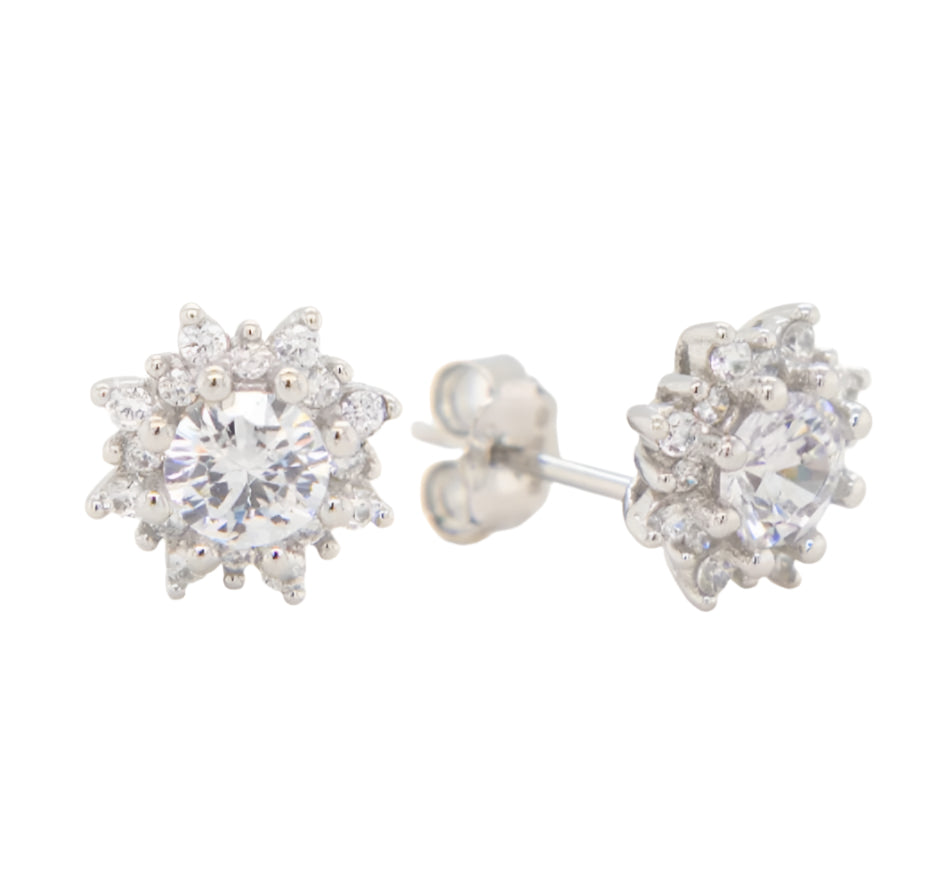 Studs de Plata Rodinada en Forma de Flor