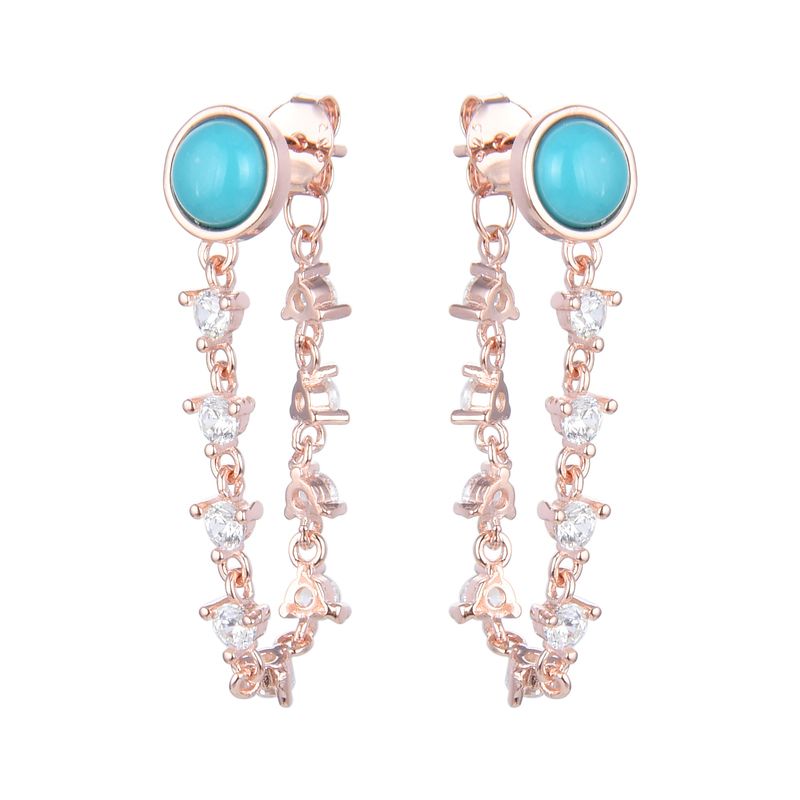 Studs de plata bañados en rose gold con piedreria y puntos tipo turquezas