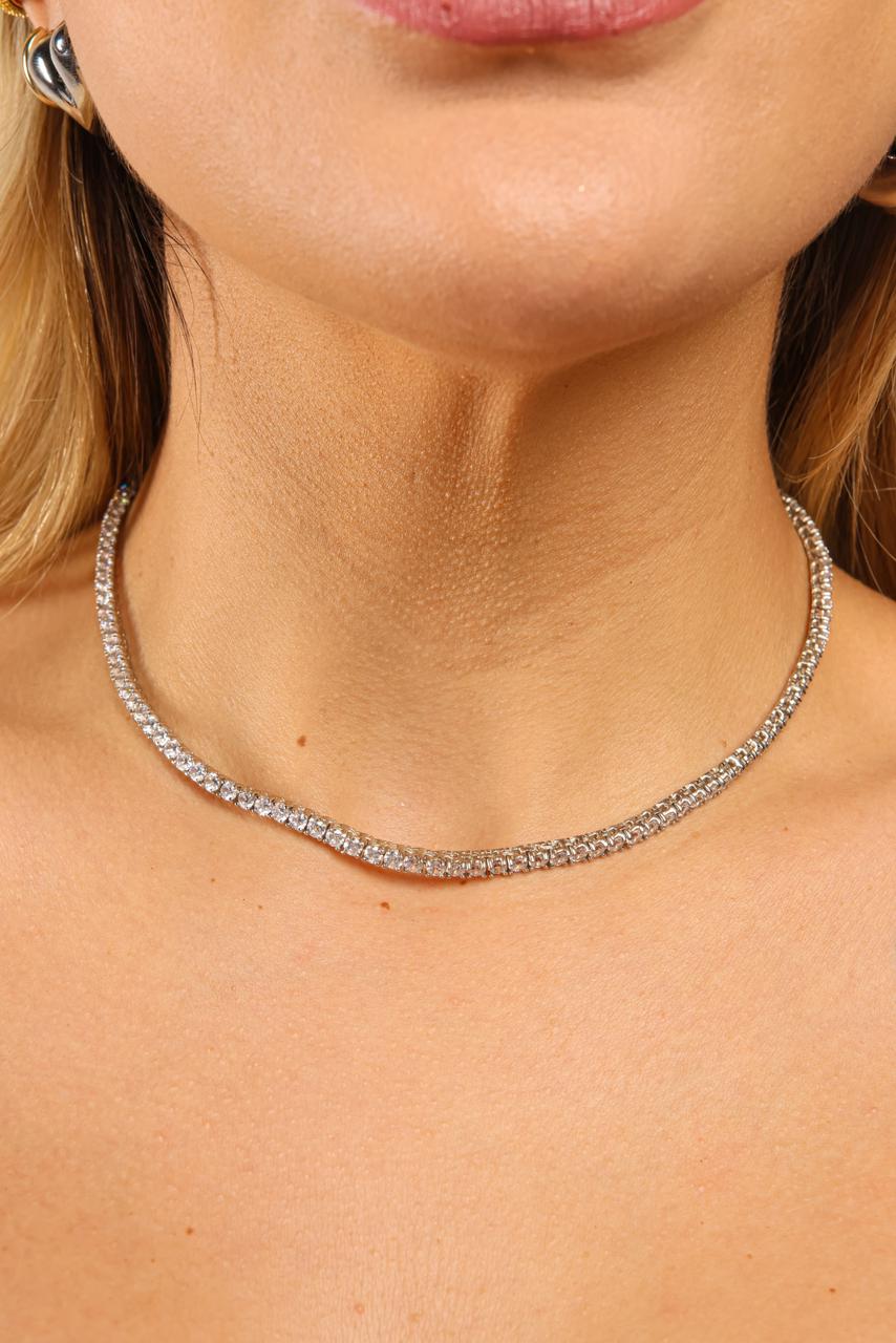 Collar estilo tennis con baño de rodios