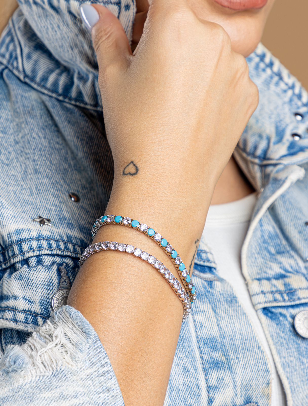 Pulsera tennis de plata rodinada con turquesas y circones