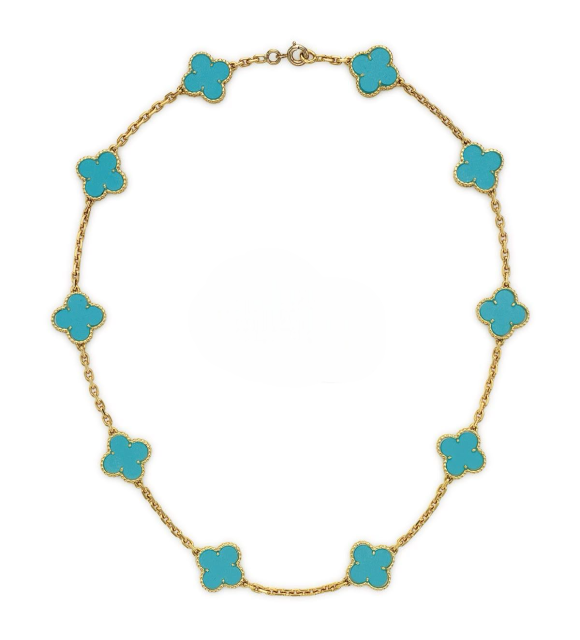 Collar de plata 925 bañado en oro con dijes en forma de trébol de turqueza