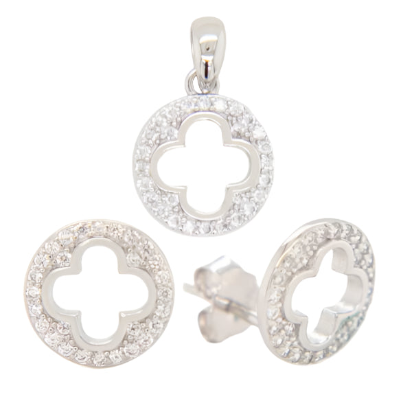 Juego de dije y aretes en Forma de Trebol de Plata Rodinada