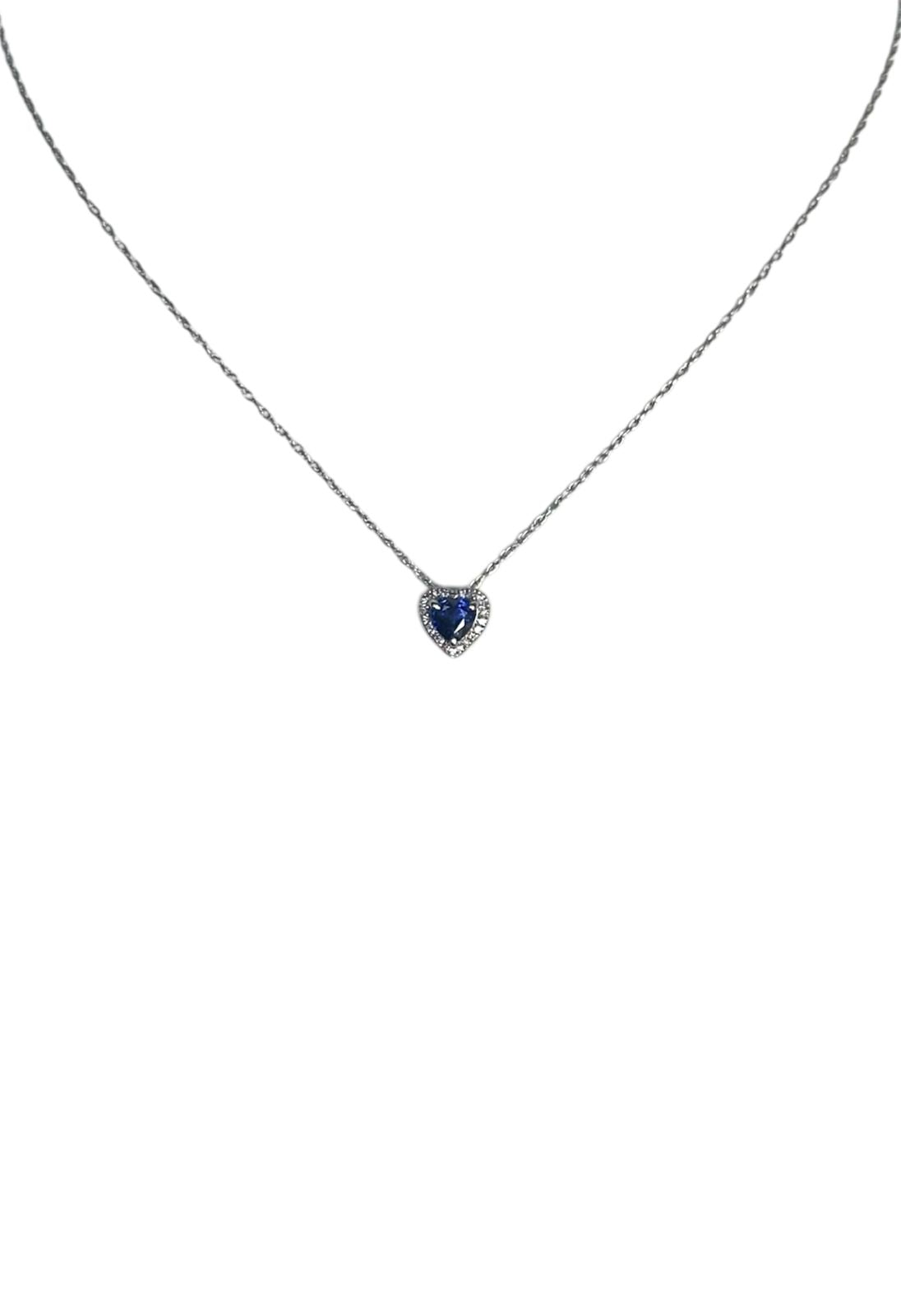 Bleu d’Amour – Collar y dije de corazón con zafiro natural y diamantes en Oro Blanco 18K