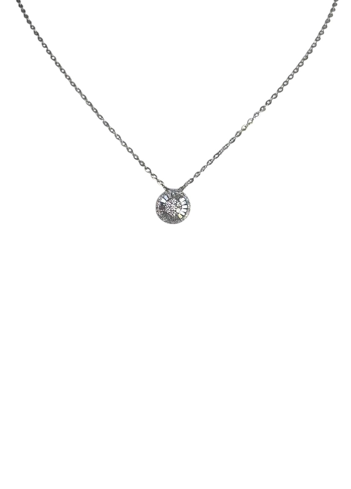 Étoile Brillante – Collar con dije de diamantes naturales en diseño pizza/radial en Oro Blanco 18K.