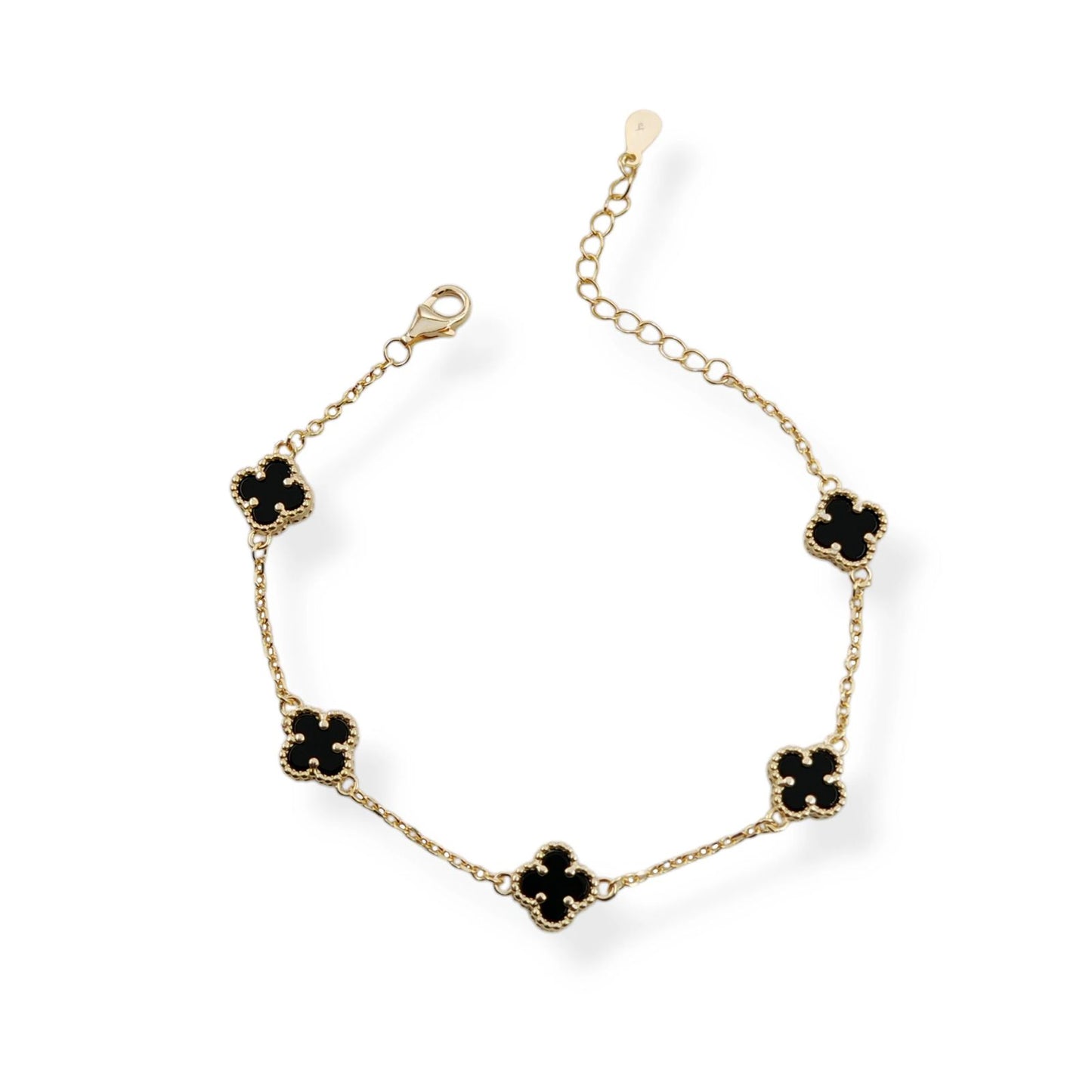 Pulsera de Plata Bañada en Oro con clover negros