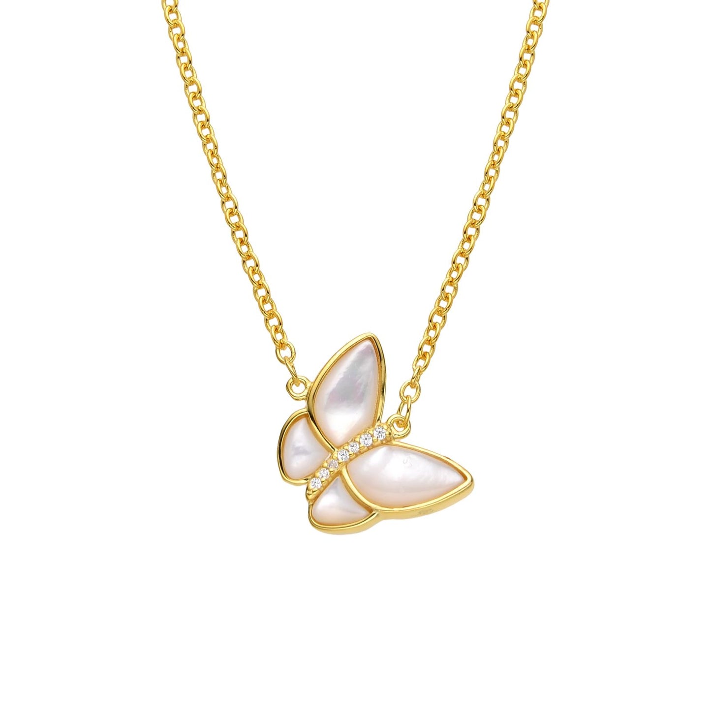 Collar de Plata Bañado en Oro con Dije de Mariposa Blanca