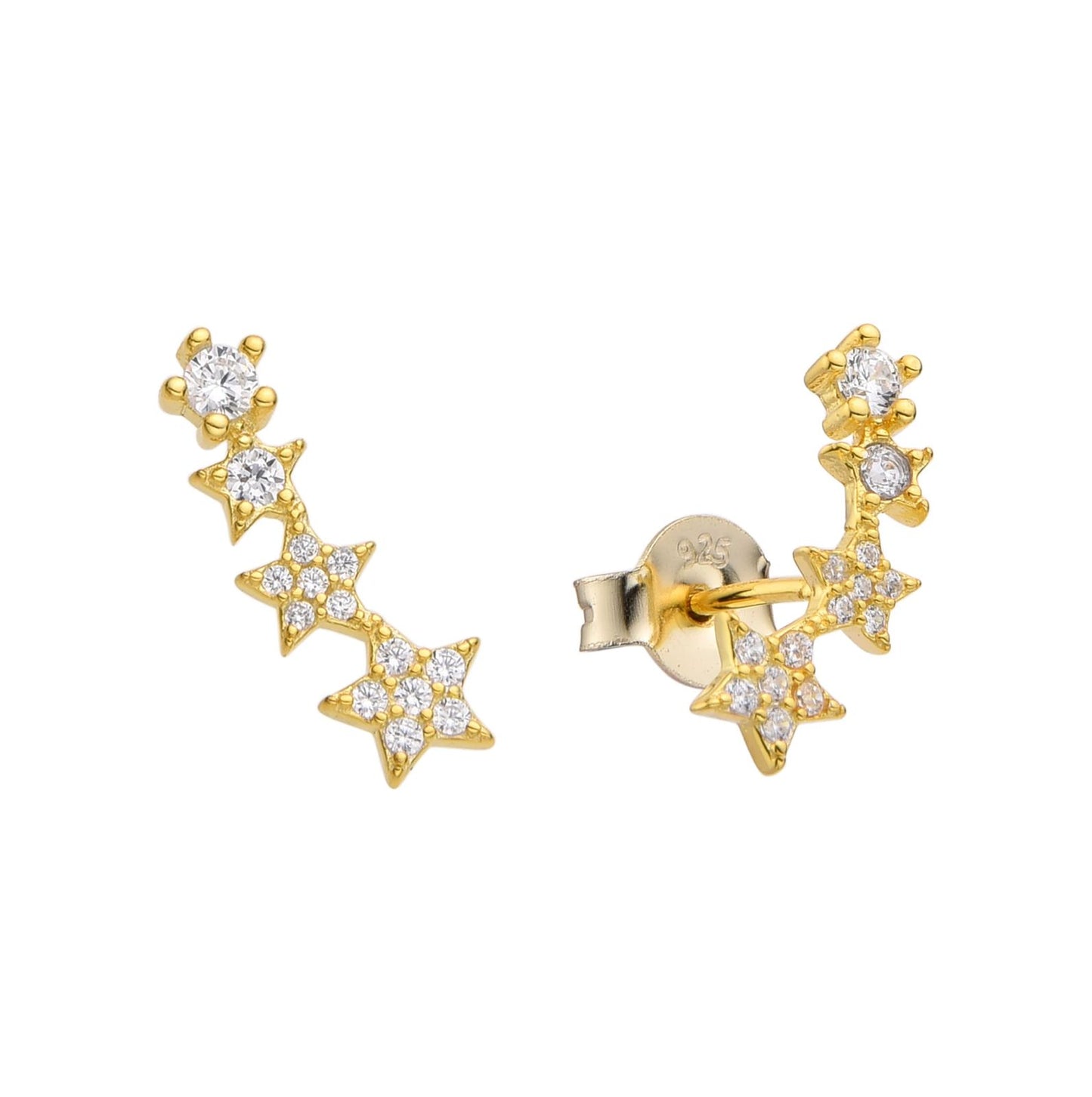 Studs tipo climbers de Plata Bañada en Oro de Estrellas