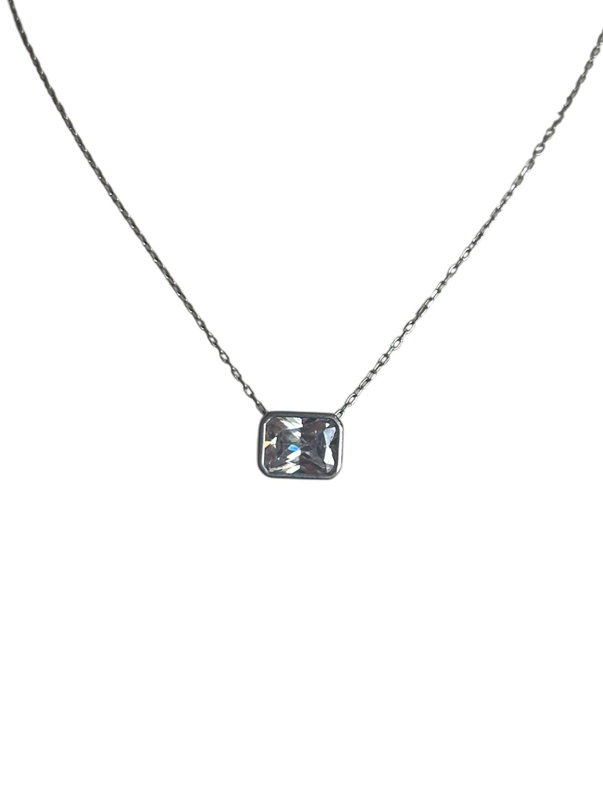 Éclat Carré – Collar en Plata 925 rodinada con gema de laboratorio