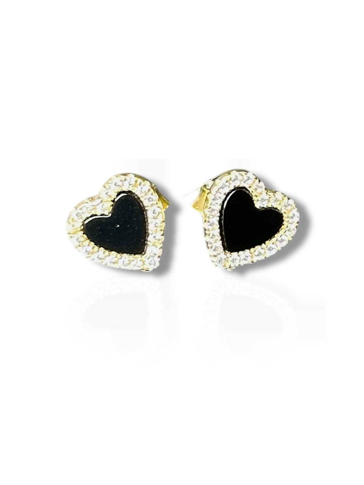 Aretes de Plata Rodinada Bañados en Oro con Onix y Circones