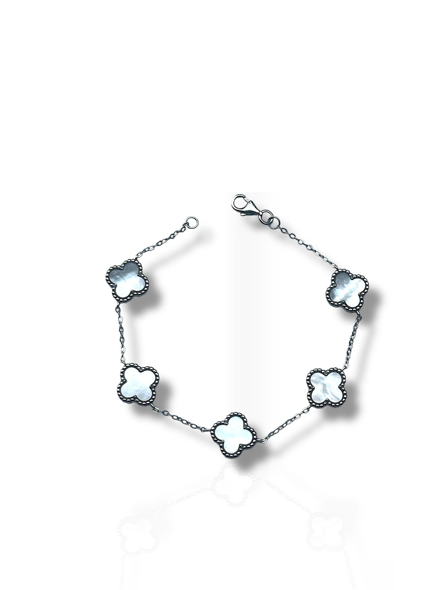 Pulsera de plata 925 con dijes en forma de trébol de madreperla