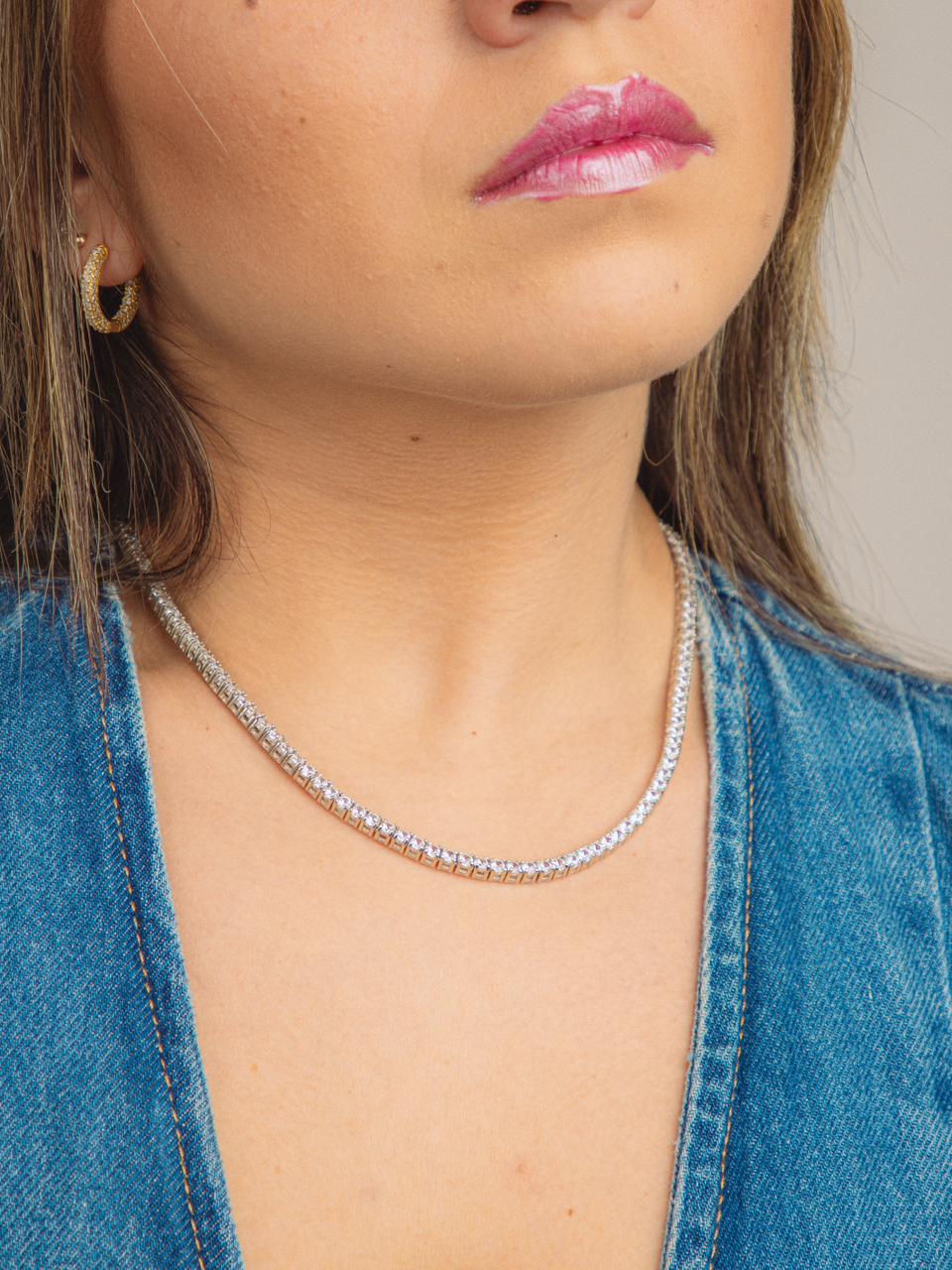 Classic Gold Plated Silver Tenis necklace 16mm