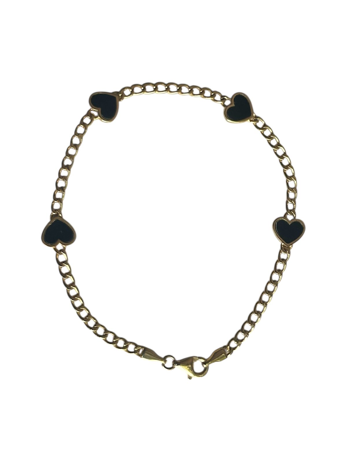 Cœurs Noirs – Pulsera de corazones en Oro 14K con ónix natural
