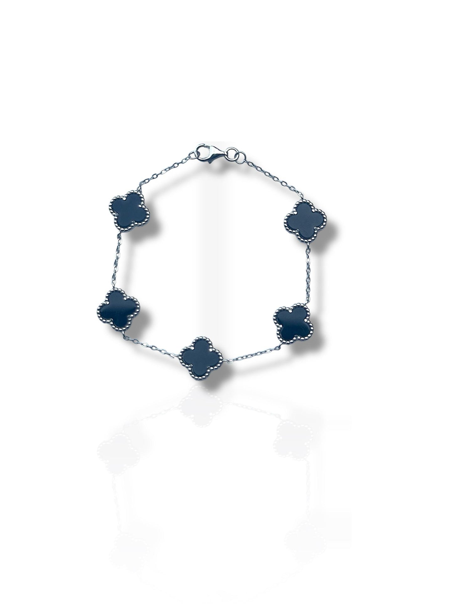 Pulsera de plata 925 con dijes en forma de trébol de ónix