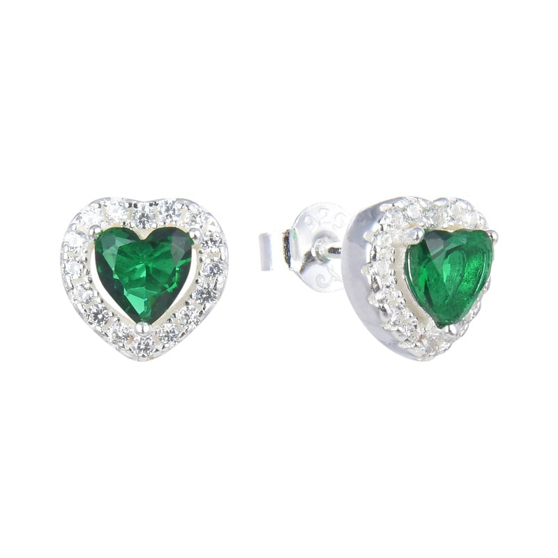 Studs de plata con clrcones con corazon verde